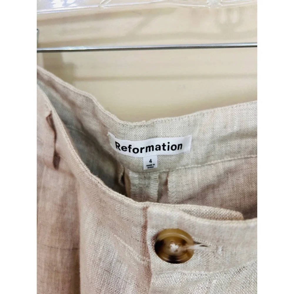 Reformation size 4 Vesta Linen Pants Natural Tan High Waisted Wide Leg Trousers